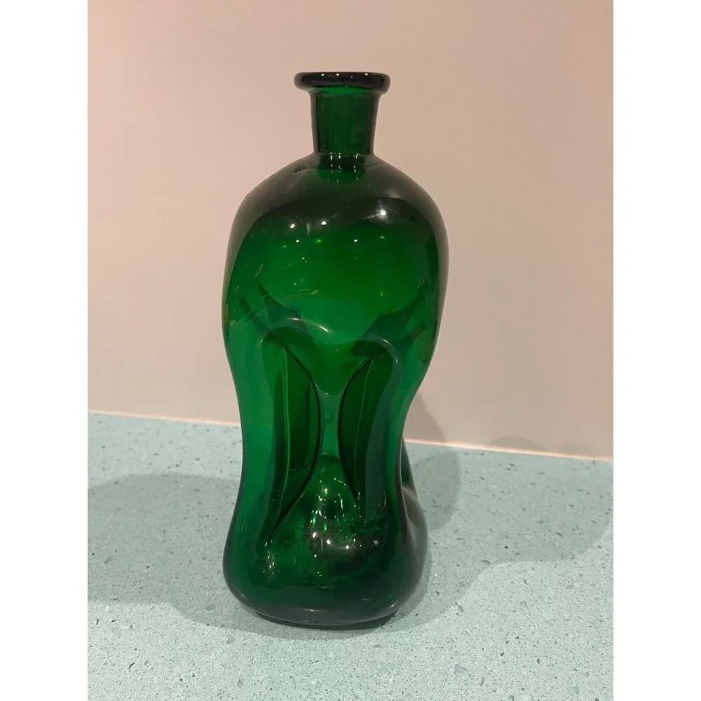 Vintage Bottle Vase Green Danish Decanter Decor Collectible
